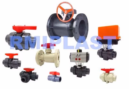 Plastique PVC PVDF PP Pph CPVC UPVC Levier à main Roue dentée Weir Vanne à diaphragme Vanne papillon/Bride Union True Union Ball Valve/Pneumatic Electric Swing Clapet anti-retour
